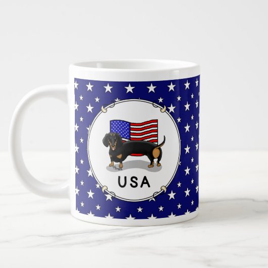 USA American Flag Dackel Dachshund (schwarz & tan) Jumbo-Tasse (Links)
