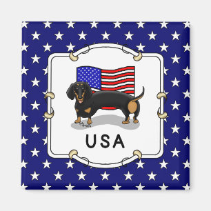 USA American Flag Dackel Dachshund (schwarz & tan) Magnet