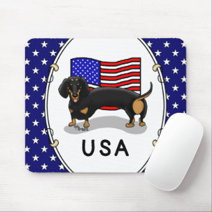USA American Flag Dackel Dachshund (schwarz & tan) Mousepad