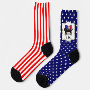 USA American Flag Dackel Dachshund (schwarz & tan) Socken