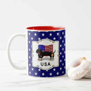 USA American Flag Dackel Dachshund (schwarz & tan) Zweifarbige Tasse