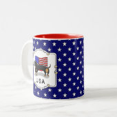 USA American Flag Dackel Dachshund (schwarz & tan) Zweifarbige Tasse (Vorderseite Links)
