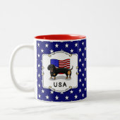 USA American Flag Dackel Dachshund (schwarz & tan) Zweifarbige Tasse (Links)