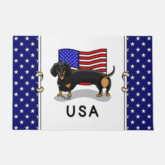 USA American Flag Dackel - (schwarz & tan) Fußmatte (Vorderseite)