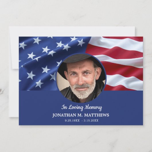 USA American Flag Foto Patriotic Memorial Funerati Dankeskarte (Vorderseite)