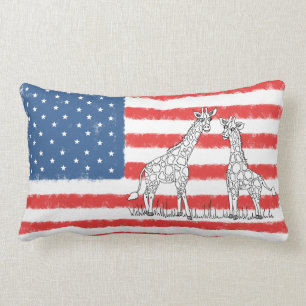 USA American Flag Giraffe Conservation Doodle Lendenkissen
