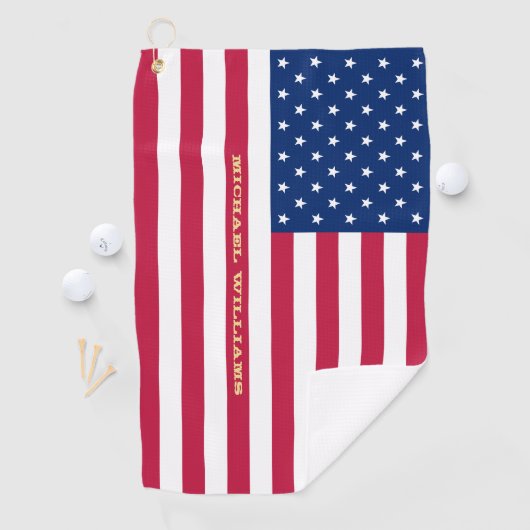 USA American Flag Gold Mit Monogramm Patriotic Tea Golfhandtuch (Insitu)