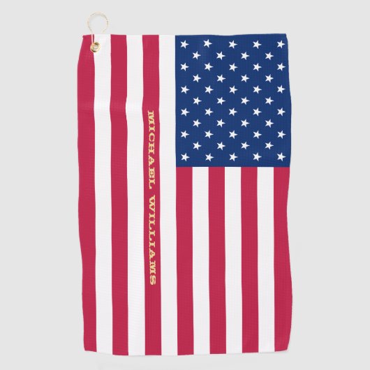 USA American Flag Gold Mit Monogramm Patriotic Tea Golfhandtuch (Vorderseite)