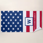 USA American Flag Monogram Family Name 4. Juli Strandtuch (Vorderseite)