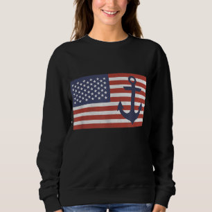USA American Flag Nautical Blue Anchor Patriotic Sweatshirt