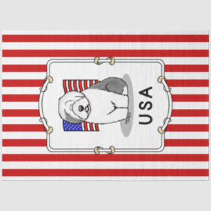 USA American Flag Old English Sheepdog (Gray 1) Seidenpapier
