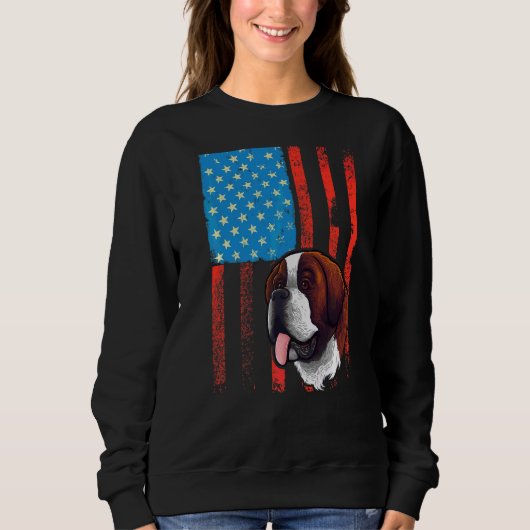 USA American Flag Patriotic Dog St Bernard Sweatshirt (Vorderseite)