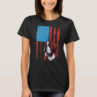USA American Flag Patriotic Dog St Bernard T-Shirt