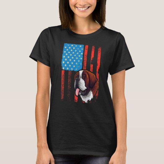 USA American Flag Patriotic Dog St Bernard T-Shirt (Vorderseite)