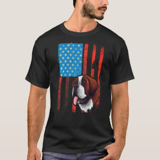 USA American Flag Patriotic Dog St Bernard T-Shirt