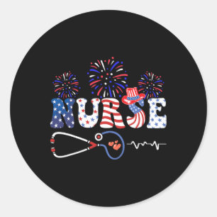 USA American Flag Patriotic Nurse Stethoscope 4. Runder Aufkleber