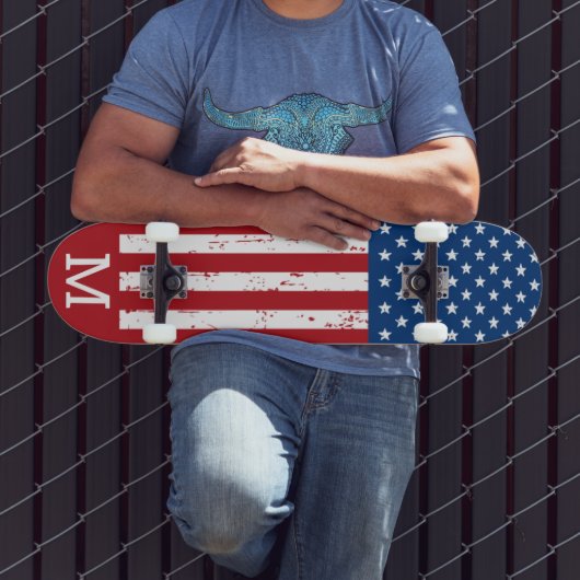 USA American Flag Personalisiert Monogram Patrioti Skateboard (Außenbereich 3)
