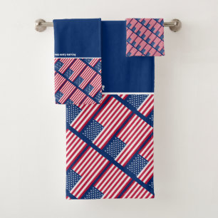 USA AMERICAN FLAG Personalisiert Scripting BLUE Badhandtuch Set