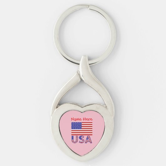 USA American Flag Red Personalisiert Heart Schlüsselanhänger (Vorderseite)