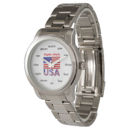 USA American Flag Red Personalisiert Word Numbers Armbanduhr