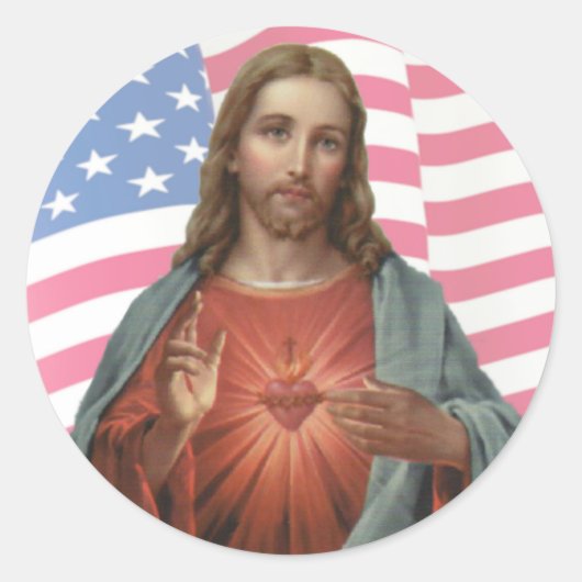 USA AMERICAN FLAG SACRED HEART OF JESUS RUNDER AUFKLEBER (Vorderseite)