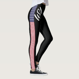 USA American Flag Sexy Design Black Side Strip Leggings