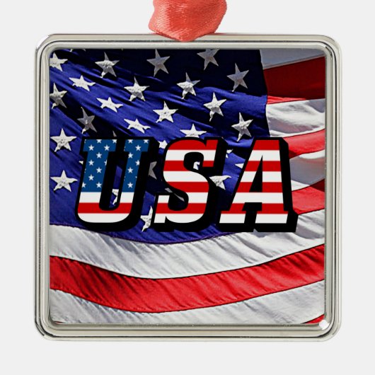 USA - American Flag Sq Metal Christmas Ornament Aus Metall (Vorne)