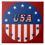 USA - American Flag & Stars in Circle Keramik Tile Fliese (Vorderseite)