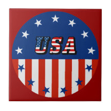 USA - American Flag & Stars in Circle Keramik Tile