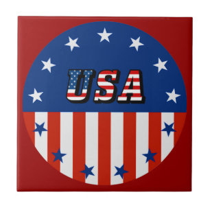 USA - American Flag & Stars in Circle Keramik Tile Fliese