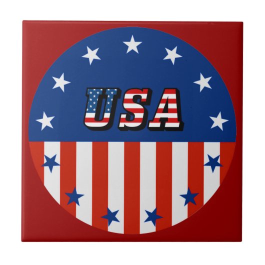 USA - American Flag & Stars in Circle Keramik Tile Fliese (Vorderseite)