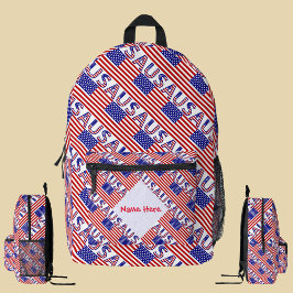 USA American Flag Tíled Red Personalization Bedruckter Rucksack