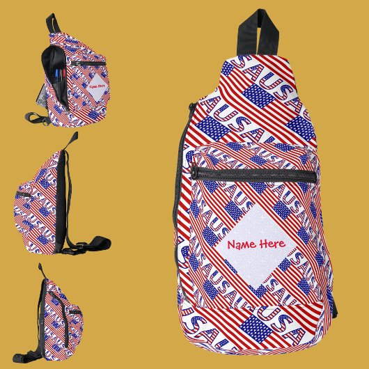 USA American Flag Tíled Red Personalization Crossbody Bag