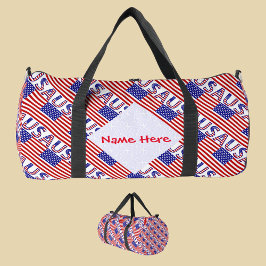 USA American Flag Tíled Red Personalization Duffle Bag