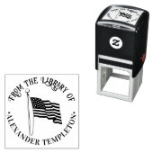 USA American Flag Wave Library Round Book Name Permastempel (Beispiel)
