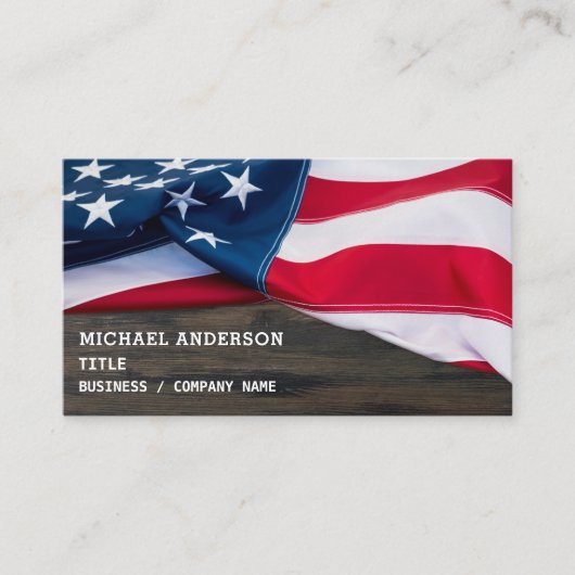 USA American Flag Your Logo Rustic Wood Patriotic Visitenkarte (Vorderseite)