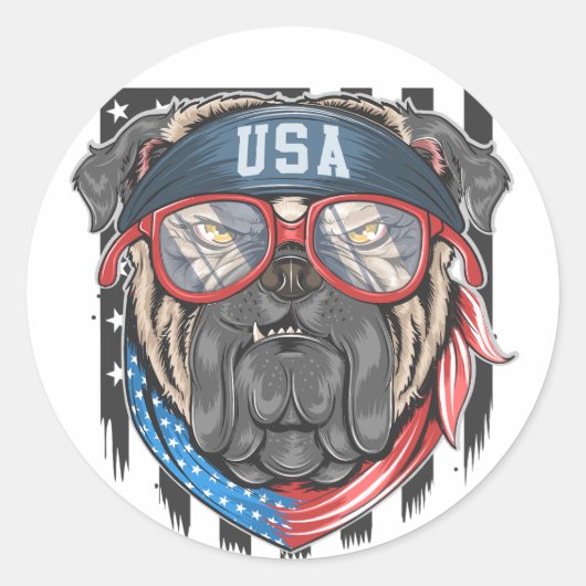 USA American Patriotic Dog Runder Aufkleber (Vorderseite)