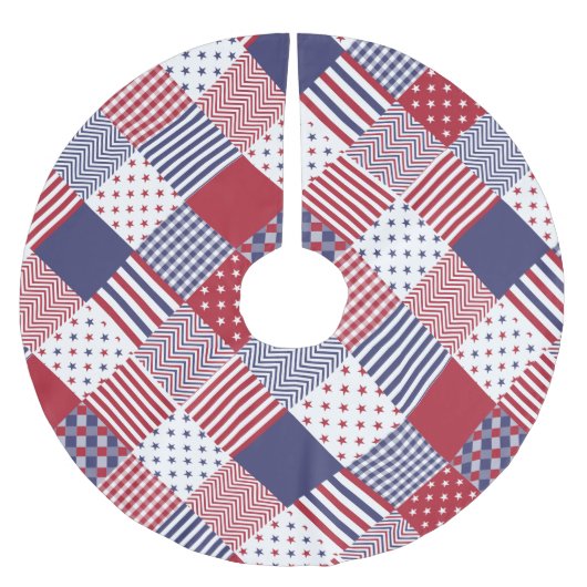 USA Americana Diagonal Red White & Blue Quilt Polyester Weihnachtsbaumdecke (Vorderseite)