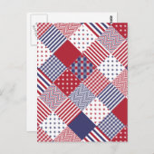 USA Americana Diagonal Red White & Blue Quilt Postkarte (Vorne/Hinten)