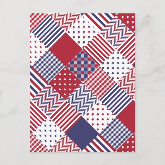 USA Americana Diagonal Red White & Blue Quilt Postkarte (Vorderseite)