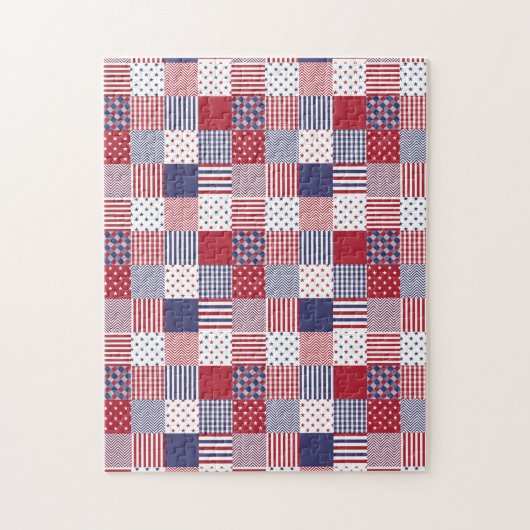 USA Americana Patchwork Red White & Blue Puzzle (Vertikal)