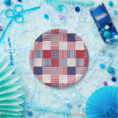 USA-AmericanaPatchwork-rotes weißes u. blau Pappteller (Party)