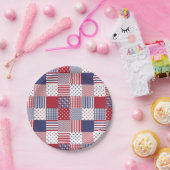 USA-AmericanaPatchwork-rotes weißes u. blau Pappteller (Party)