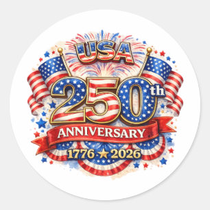 USA Amerika 250. Jubiläum Patriotische Aquarellmal Runder Aufkleber