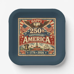 USA Amerika 250. Jubiläum Vintage Patriotisch Pappteller
