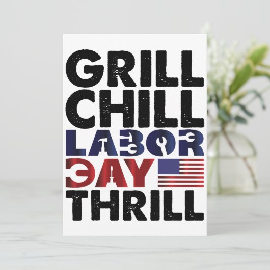 USA Amerika Grill Chill Labour Day Thrill GRILLEN Einladung (Stehend Vorderseite)