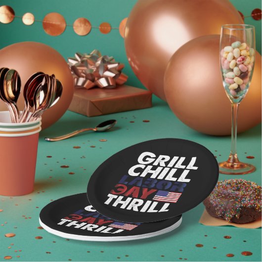 USA Amerika Grill Chill Labour Day Thrill GRILLEN  Pappteller (Multi)