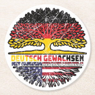 USA Amerikanisch Deutsch Deutschland Baum Wurzel Runder Pappuntersetzer
