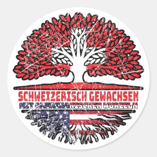 USA Amerikanisch Schweizer Schweiz Baum Wurzel Runder Aufkleber (Vorderseite)
