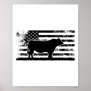 Usa Amerikanische Flagge - Amerika Kuh Black Angus Poster